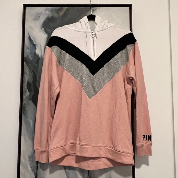 PINK Victoria secret long sleeve half zip hoodie L - Picture 1 of 7